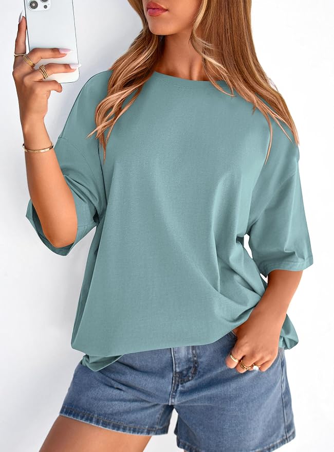 PRETTYGARDEN Womens 2026 Spring Going Out Tops Casual Short Sleeve Crewneck Loose Fit Basic Oversized T Shirts Summer Outfits - Image 3