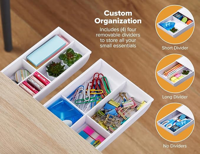 Bostitch Konnect Under Desk Drawer, Self-Adhesive Slide Out Storage Organizer with 4 Customizable Dividers, 2-Pack - Image 2