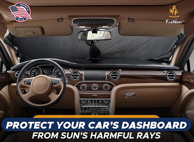 EcoNour Foldable Sunshade for Car Windshield | Dashboard Shield for Your Vehicle | Auto Window Shades for UV Rays and Sun Screen Protection | XXXX-Large (75 inches x 37 inches) - Image 2