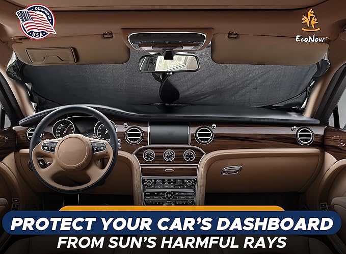 EcoNour Car Front Windshield Sun Shade for Car | SUV Accessories for Maximum Sun and Heat Protection | UV-Blocking Windshield Dash Cover & Sun Visor for Cooler Interior | Large (64 x 34 Inches) - Image 2