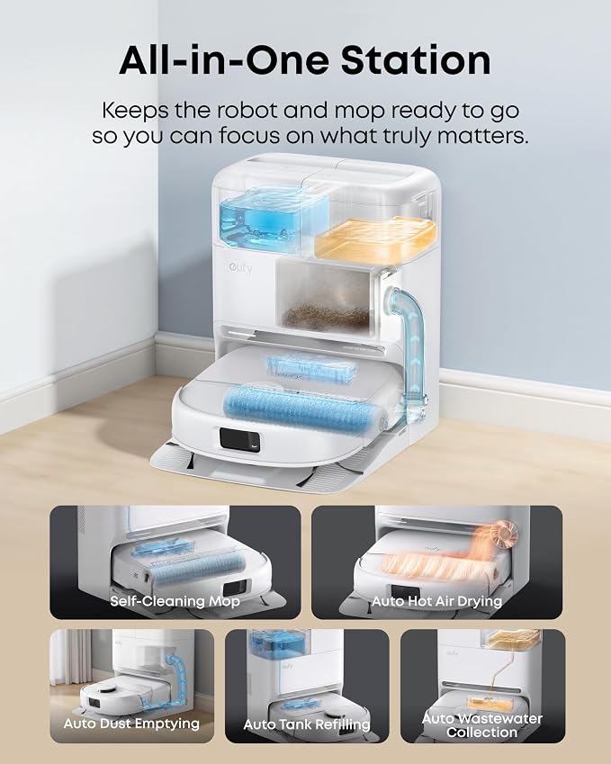 eufy C28 Robot Vacuum and Mop Combo, 15,000 Pa, HydroJet Roller Mop | Upgraded from X10 Pro, Zero-Tangle for Pet Hair, Auto Mop Washing&Drying, Self-Emptying&Refilling 2026 New, White - Image 6