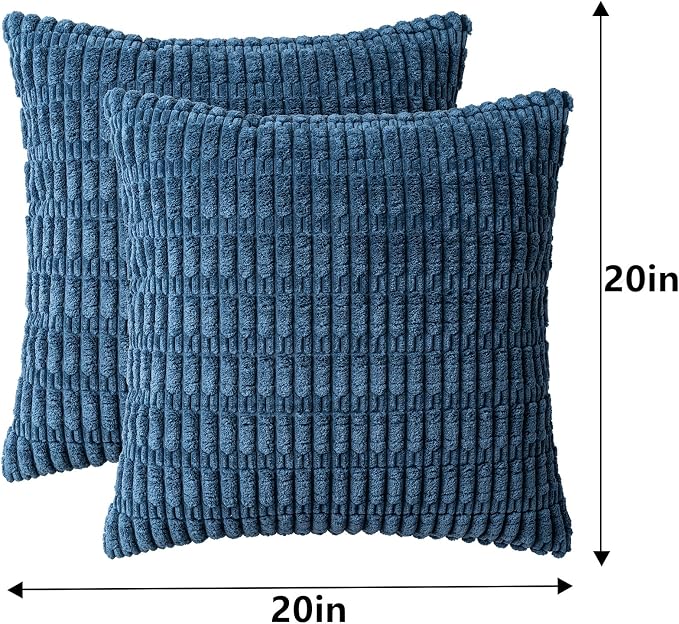 Aegero Pack of 2 Corduroy Decorative Throw Pillow Covers 20x20 InchSoft Boho Striped Pillow Covers Modern Farmhouse Home Decor for Sofa Living Room Couch Bed（Teal） - Image 7