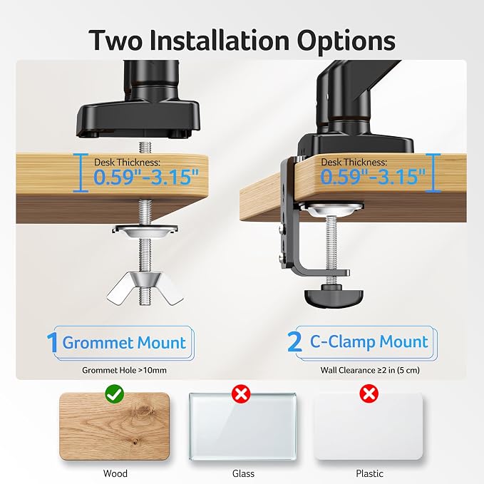 Acer Dual Monitor Arm, Computer Desk Arm with VESA Mounts for 17–32″ Screens, Fully Adjustable Gas Spring Monitor Stand, C-Clamp and Grommet Mounting Base, Fits 4.4 to 19.8lbs Computer Monitors - Image 5