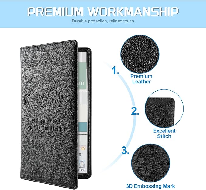 JUSTTOP 1Pack Car Registration and Insurance Holder,Car Document Holder for Cards License with Magnetic Shut,Vehicle Glove Box Car Organizer for Documents, Cards, License(Embossed leather Black) - Image 4