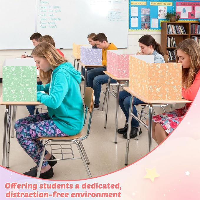 30 Pack Desk Dividers for Students Pastel Space Privacy Folder for Students Waterproof Study Carrel Dividers Testing Divider Privacy Classroom Shield Folder Boards for Classroom Teacher Supplies - Image 5