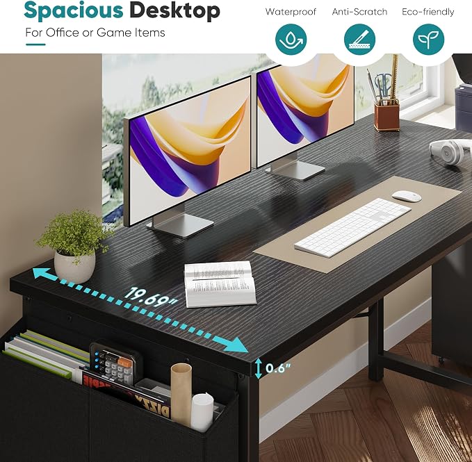 OLIXIS Computer Desk, 55 Inch Gaming Desks for Home Office Small Spaces | Writing Study Craft Work Table, Computer Workstation for Bedroom with Storage Bag, Black - Image 5