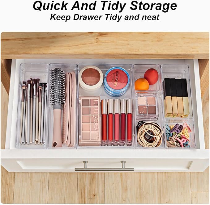 SMARTAKE 25 PCS Drawer Organizer, 4-Size Desk Drawer Organizer Trays | Storage Tray with Non-Slip Silicone Pads for Makeup, Jewelries, Utensils in Bedroom Dresser, Office and Kitchen (Clear) - Image 5