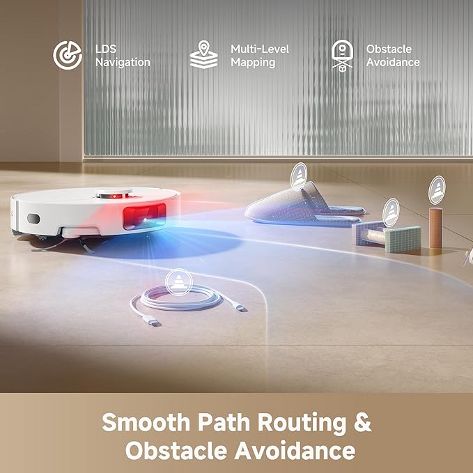 DREAME D20 Pro Plus Robot Vacuum, 13,000Pa Suction, DuoBrush for Pet Hair, Corner Cleaning, Self Emptying, LDS Navigation Laser Avoidance, Vacuum Mop, Hard Floors&Carpets, 5,200mAh Battery White | 13,000Pa Suction, Corner Cleaning, 150-Day Auto-Empty w... - Image 6