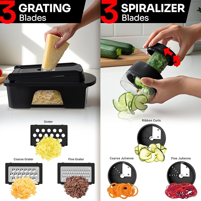 MUELLER HOME ULTIMATE 12 Blade Vegetable Chopper & Mandoline Slicer | Spiralizer, Dicer, Grater, Kitchen Essentials & Accessories, Black - Image 5