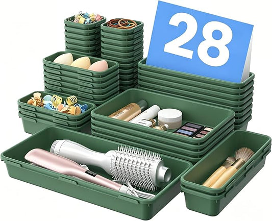 【Military Grade】A-LuGei Drawer Organizer,【】Makeup organizer,【Holds 177 Items】Bathroom Organizers and Storage,Organization and Storage,Desk Drawer Organizer for Vanity【Green】 by A-LUGEI
