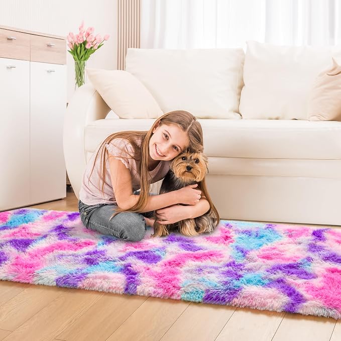 Tepook Soft Rainbow Rug for Girls Room, Cute Fluffy Girls Bedroom Rugs, 2x6 Feet Shaggy Princess Rug Colorful Carpet for Kids Teens Toddler Playroom Nursery Reading Nook, Hot Pink - Image 5