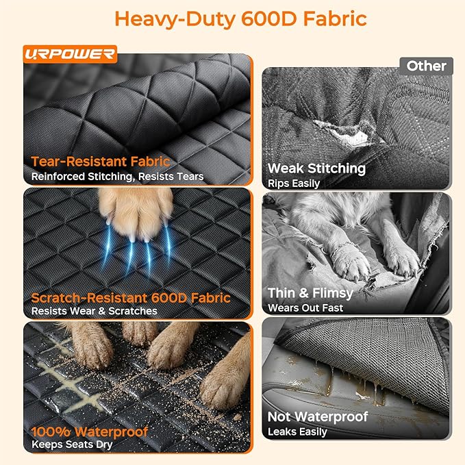 URPOWER Dog Car Seat Cover for Pets 100% Waterproof Seat Cover Hammock 600D Heavy Duty Scratch Proof Nonslip Durable Soft Back Seat Covers for Cars and SUVs - Image 3