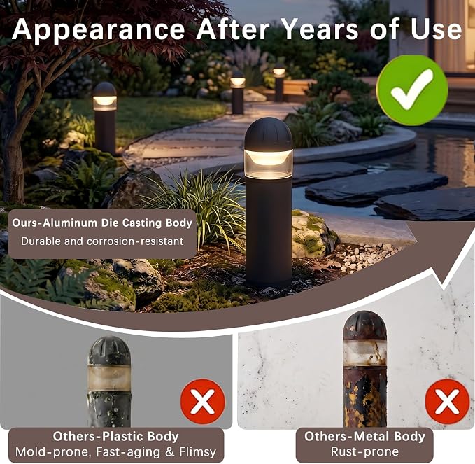 Low Voltage Landscape Lighting, 2W 200LM 12V LED Bollard Lights Outdoor Waterproof with Connectors, Aluminum Housing Driveway Pathway Walkway lights 3000K Warm White, ETL UL CSA Listed, 4 Pack - Image 9