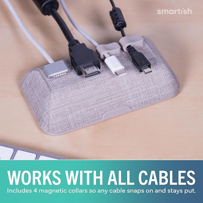 Smartish® Magnetic Cord Holder - Bigger Cable Wrangler Organizer with Magnet Clips for Charger Management on Desktop, Nightstand - Holds 6+ Cables - Lightly Toasted Beige - Image 6