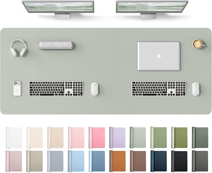 YSAGi Leather Desk Protector, Office Mat, Large Mouse Mat, Non-Slip PU Leather Blotter, Laptop Desk Mat, Waterproof Writing Pad for Office and Home(Grayish Green, 63" x 24") by YSAGi