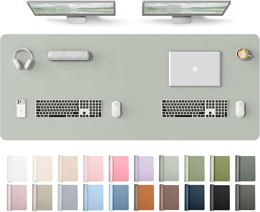 YSAGi Leather Desk Protector, Office Mat, Large Mouse Mat, Non-Slip PU Leather Blotter, Laptop Desk Mat, Waterproof Writing Pad for Office and Home(Grayish Green, 63" x 24") by YSAGi