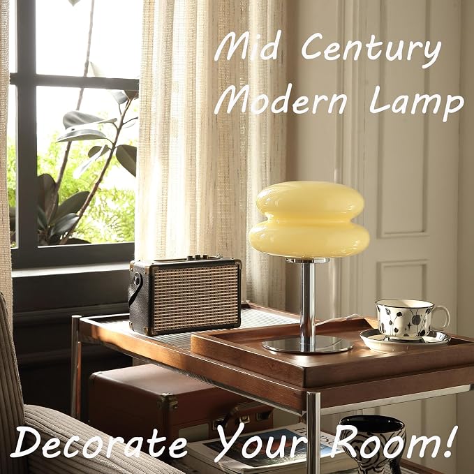Glivpny Mushroom Lamp Table Lamp for Night Stands,Mid Century Modern Desk Lamps for Bedroom, Vintage Dimmable Bedside Small Cute Lamps, Cool Aesthetic House Warming Gifts New Home Decor(Cream) - Image 2
