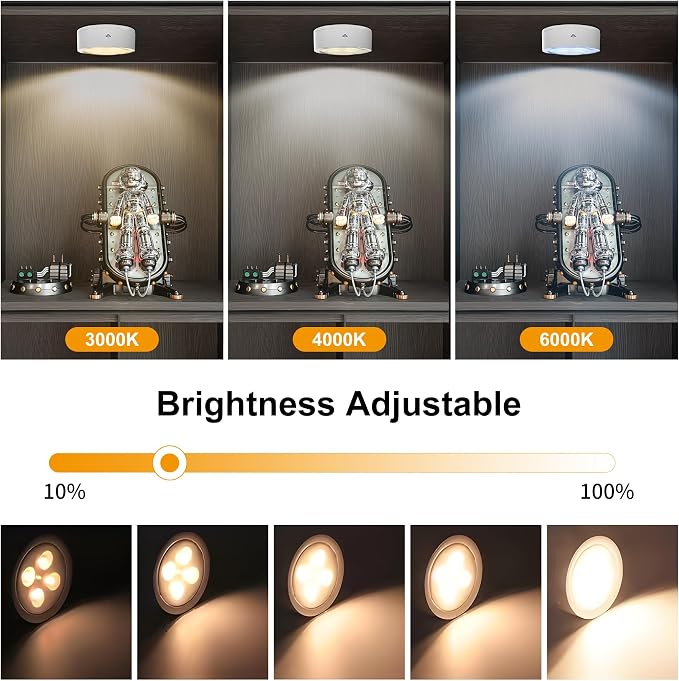 3-Pack Battery Operated Picture Lights Magnetic Painting Light with 3 Lighting Modes,Remote and Timer Art Display Light for Picture Artworking Frame Portrait,Dimmable Wireless Wall Puck Lights-White - Image 3