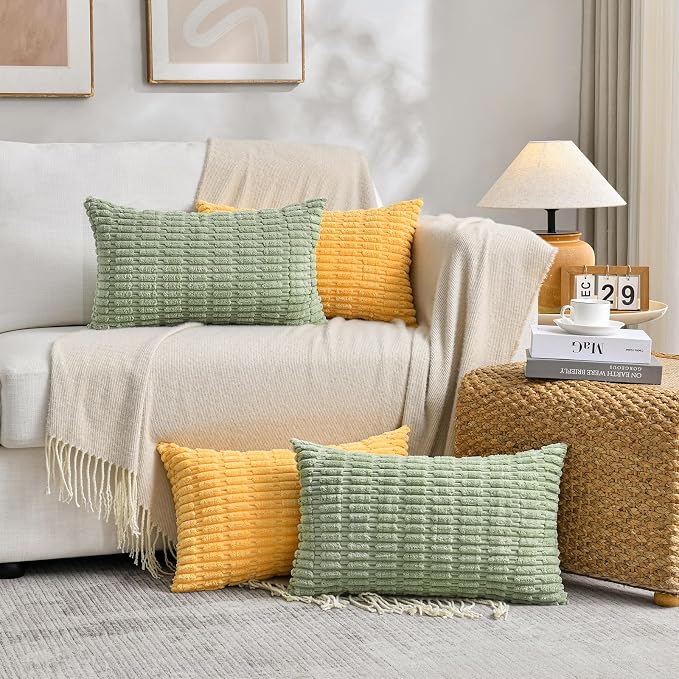 Fancy Homi 4 Packs Decorative Throw Pillow Covers for Living Room Couch Bed, Modern Farmhouse Boho Home Décor Accent Cushion Case, 20" x 12", Yellow Green Series - Image 7