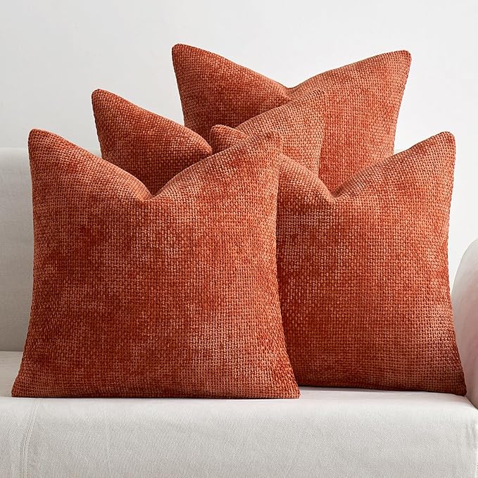 MIULEE Pack of 4 Couch Throw Pillow Covers 20x20 Inch Burnt Orange Soft Decorative Chenille Pillow Covers Farmhouse Accent Cushion Covers for Boho Fall Home Decor Sofa Bedroom Living Room by MIULEE