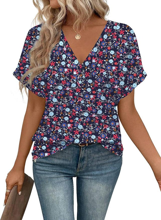 T Shirts Short Sleeve V Neck Tees Womens Tops Beach Vacation Fashion Clothes 2026 Casual Summer Spring Fall Outfits by EyMuseWomensTops