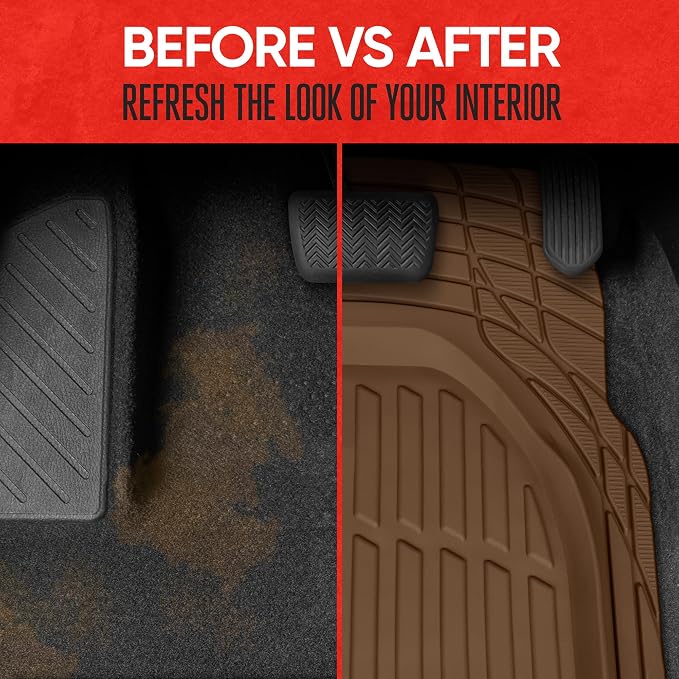 Motor Trend FlexTough Deep Dish All-Weather Floor Mats, Waterproof Trim-To Fit Mats for Cars, Trucks, SUVs - Universal Automotive Floor Liners, Car Accessories, Brown - Image 6
