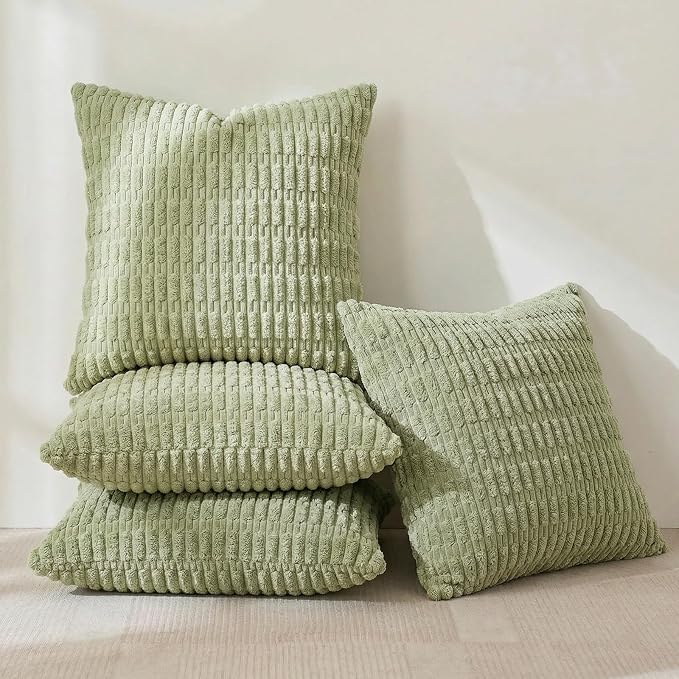 Fancy Homi 4 Packs Decorative Throw Pillow Covers for Living Room Couch Bed, Modern Farmhouse Boho Home Décor Accent Cushion Case, 16" x 16", Sage Green - Image 2