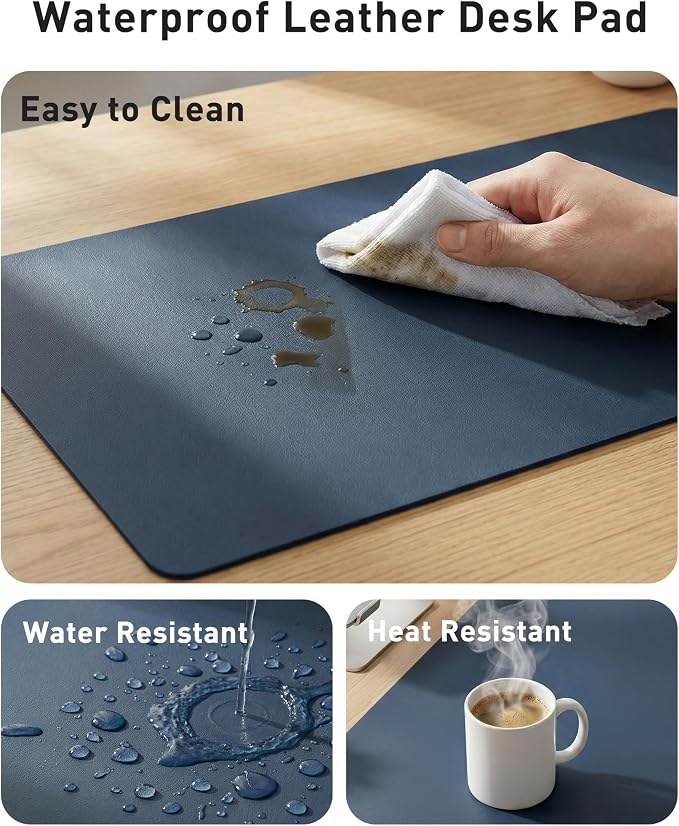 Aothia Faux Leather Desk Mat - Large Mouse Pad, Non-Slip PU Leather Blotter, Waterproof Writing Surface for Office and Home (Dark Blue, 63" x 24") - Image 7