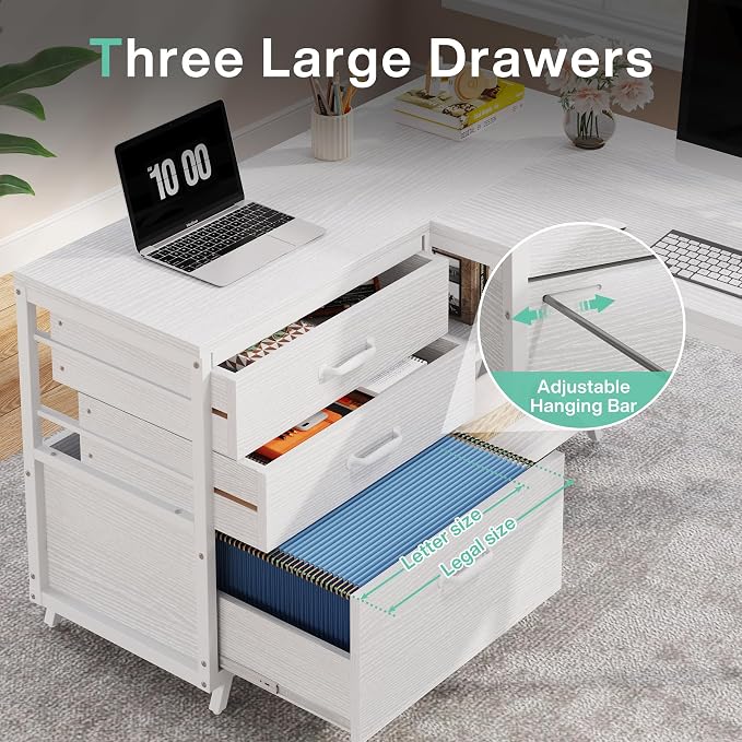 Tribesigns L-Shaped Computer Desk with 3 Drawers, Reversible Corner Home Office Desk with Shelves, 53-Inch Industrial PC Desk Study Writing Table Workstation for Small Space, White - Image 4