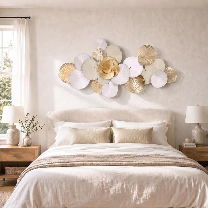 Axioglo 67" Large Wall Decor 3D Lotus Leaf Metal Wall Art for Living Room | 67" x31" metal wall decor with layered metal texture, mounting hardware, two-way display - Image 5