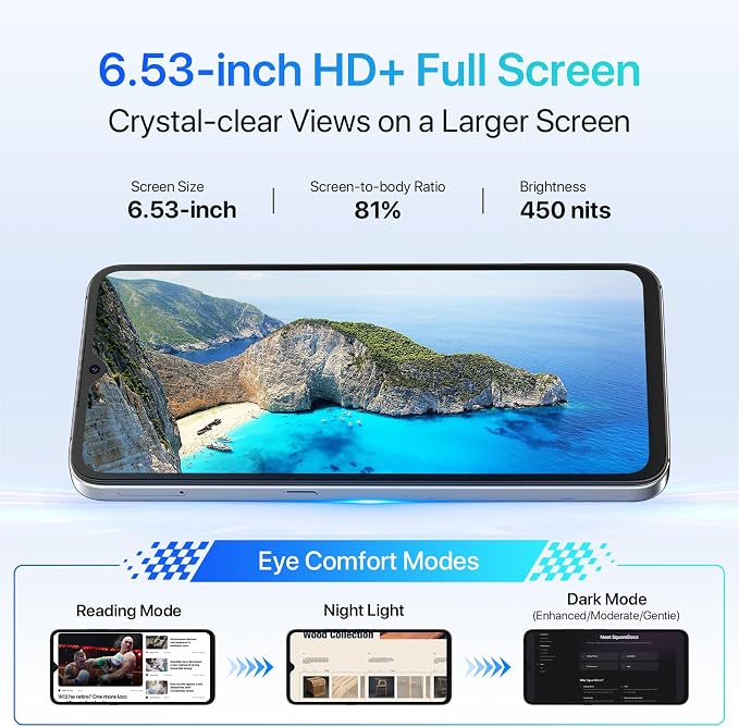UMIDIGI A11 Unlocked Cell Phone, Helio G25, 4GB+128GB Expandable 256GB, 6.53 Inch FHD Touch Screen, AG Matte Glass Finish, 5150mAh Android 11 Smartphone, 16MP+8MP, Dual SIM 4G Volte, Al Face Unlock - Image 6