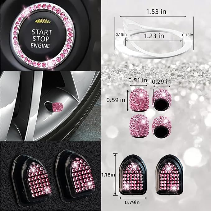 NBTEPEM 27-Piece Bling Car Accessories Set - Universal Fit Steering Wheel Covers, License Plate Frames, Phone Holder, Car Fast Charger, Coasters (Pink) - Image 9