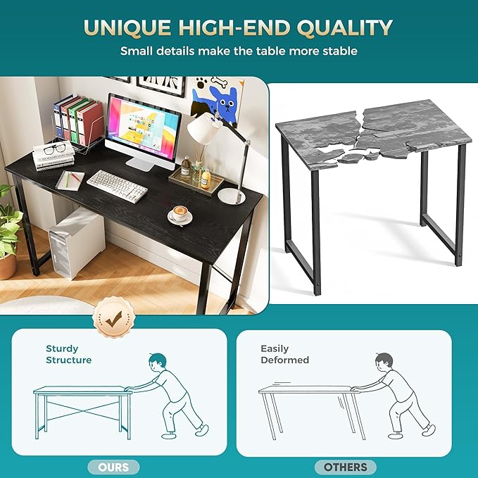 OLIXIS 44 Inch Computer Office Desk for Small Spaces, Writing Gaming Work Desk Modern Study Table with Metal Frame Home Bedroom, Black | Metal Frame, Writing Gaming Work, Home Bedroom, Easy Assembly, Sturdy Design, Black - Image 5