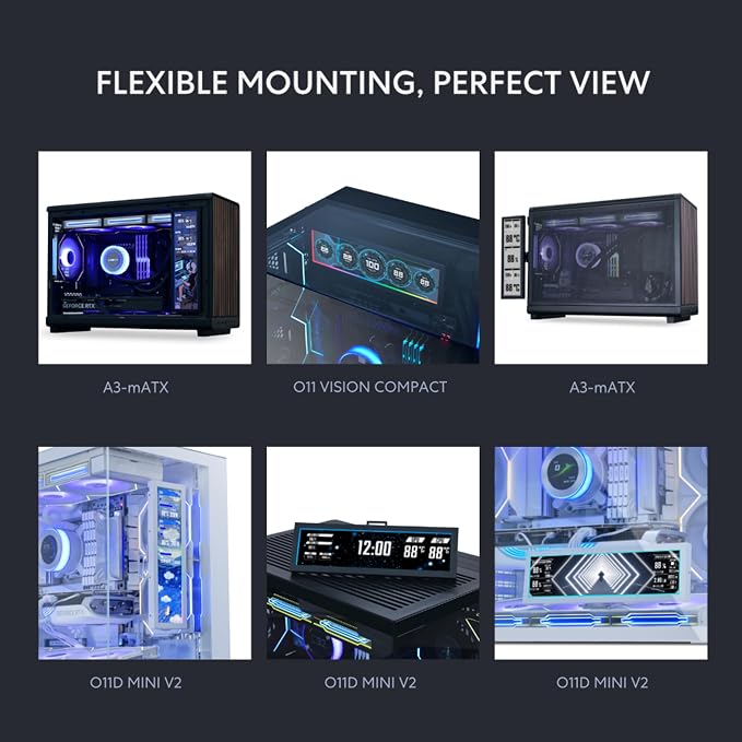 Lian Li 8.8" Universal Screen for PC - Adjustable Mounting for Any Computer Setup - Customizable ARGB Frame - PC Temperature Display Panel - LCD Screen Display - Mini Monitor - SM088X (US88 v1 Black) - Image 3