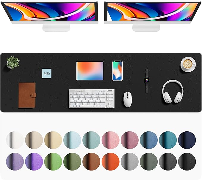 Aothia Faux Leather Desk Mat - Large Mouse Pad, Non-Slip PU Leather Blotter, Waterproof Writing Surface for Office and Home (Black, 63" x 17") by AothiaSimpleNaturalUnique