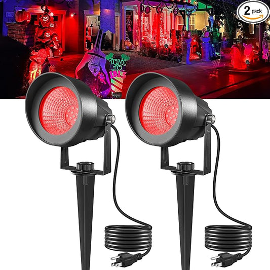 T-SUN Red Spotlight Outdoor, Waterproof LED Landscape Lighting with US Plug, Easy Install 270° Adjustable Outdoor Spot Lights for Garden Tree Yard Decor, Set of 2 by T-SUN