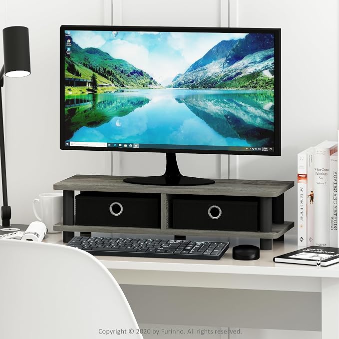 FURINNO Turn-N-Tube Monitor Stand, French Oak Grey/Black - Image 2