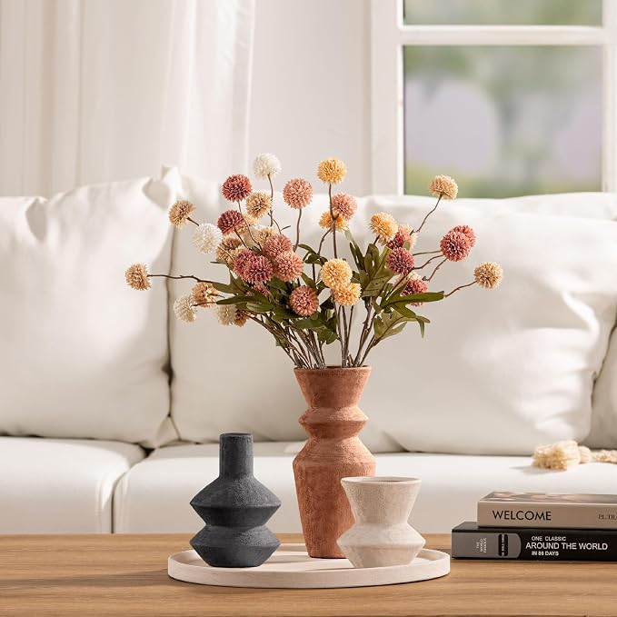 Ceramic Vase Home Table Decor - Flower Vase Set of 3 Living Room Kitchen Decorations Farmhouse Modern Rustic Vases Decorative Centerpiece for Shelf Bedroom Office Bathroom Dining Coffee Desk - Image 5