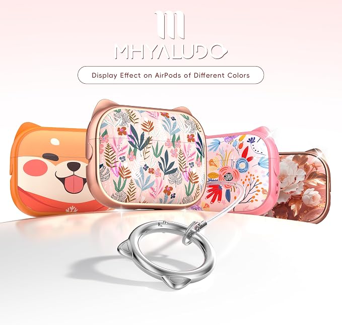 for AirPods Pro 2 Case with Cleaning Kit, Cute Cat Ear Print Design & Cute Buckle for Girls, Phone Holder & Top Safe Lock Buckle Design for AirPods Pro 2nd/1st Gen case, Rose Gold Leaves - Image 6