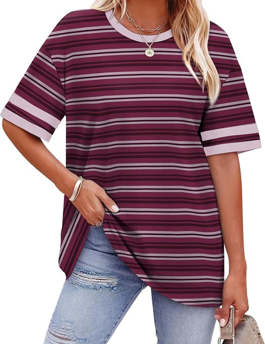 WIHOLL Womens T Shirts Loose Fit Short Sleeve Tees Crew Neck Color Block Summer Tops 2026 Fashion by WIHOLL