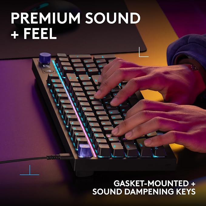 Logitech G316 X 98 Mechanical Gaming Keyboard (Linear) - Black | Hot-Swappable Linear Mechanical Switches, Gasket Design, PBT Keycaps, <8Khz, LIGHTSYNC RGB, Dot-Matxix LED Display, USB-C - Image 6