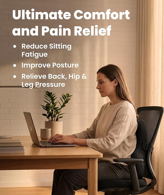 Everlasting Comfort Lumbar Support Pillow for Office Chair - Memory Foam Back Cushion for Car Seat - Promotes Better Posture, Back Pain Relief - Ideal Gaming and Desk Chairs Work and Home Essentials - Image 2