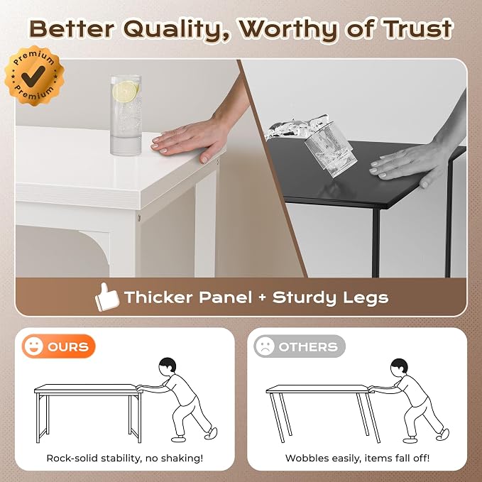 Huuger 63 x 24 inch Desk with Power Outlets & USB-C, Deeper & Thicker Desktop, Robust Metal Tubes, Computer Desk, Heavy Duty Office Desk, Work Gaming Desk, for Home Office, White - Image 6