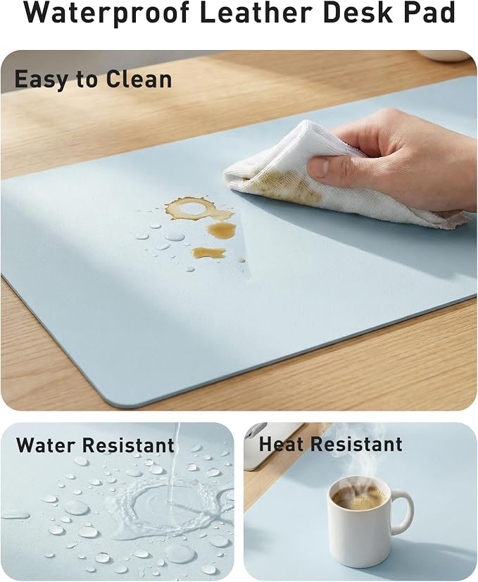 Aothia Faux Leather Desk Mat - Large Mouse Pad, Non-Slip PU Leather Blotter, Waterproof Writing Surface for Office and Home (Baby Blue, 42" x 17") - Image 7