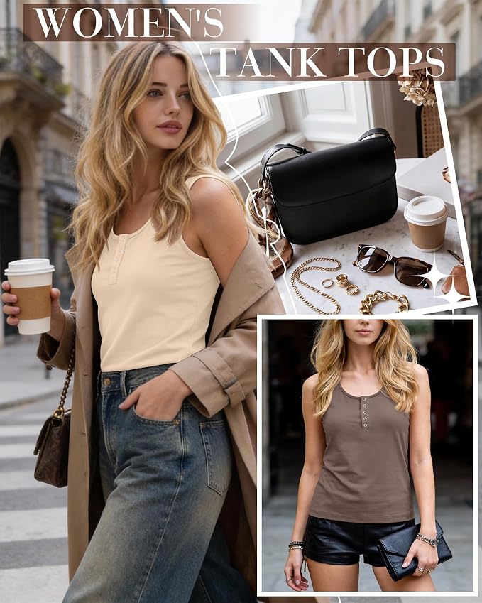 Ficerd 3 Pack Women's Henley Tank Tops Sleeveless Button Down Summer Shirts 2026 Casual Trendy Loose U Neck Tee Blouses - Image 3