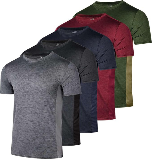 5 Pack Men's Dry Fit Short Sleeve T-Shirt Gym Workout Athletic Running Tee | Cooling, Moisture-Wicking, Crew Neck, Quick-Dry, Breathable, Active, Exercise, Fitness, Basketball, Cycling, Hiking, Tennis by RealEssentials
