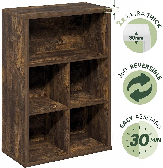 Furinno Cubicle Book Shelf, 5-Cube Bookshelf, Extra Thick Frame Cube Storage Organizer Bookcase with Closed Back, 15.3 x 29.9 x 43.3, for Living Room, Bedroom, Home Office, Amber Pine - Image 6