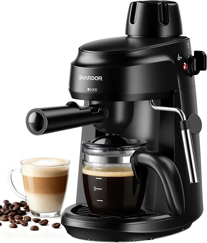 SHARDOR 3.5 Bar Espresso Machine, Compact Expresso Coffee Machines for Home, 4-Cup Espresso Maker with Milk Frother for Cappuccino & Latte, Fast Heating System, Easy-to-Use, 800W, Black by Shardor