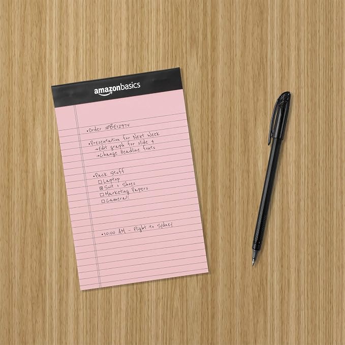 Amazon Basics Narrow Ruled Writing Pads, Perforated, 5" x 8", Multicolor, 6-Pack of 50 Sheets - Image 5