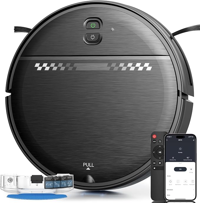 Robot Vacuum and Mop for Pet Hair, 2-in-1 Robot Vacuum Cleaner for Hard Floors&Carpets with 2.87'' Slim Design, Wi-Fi/App/Voice Control, 3D Obstacle Avoidance & Self-Charging by Unknown